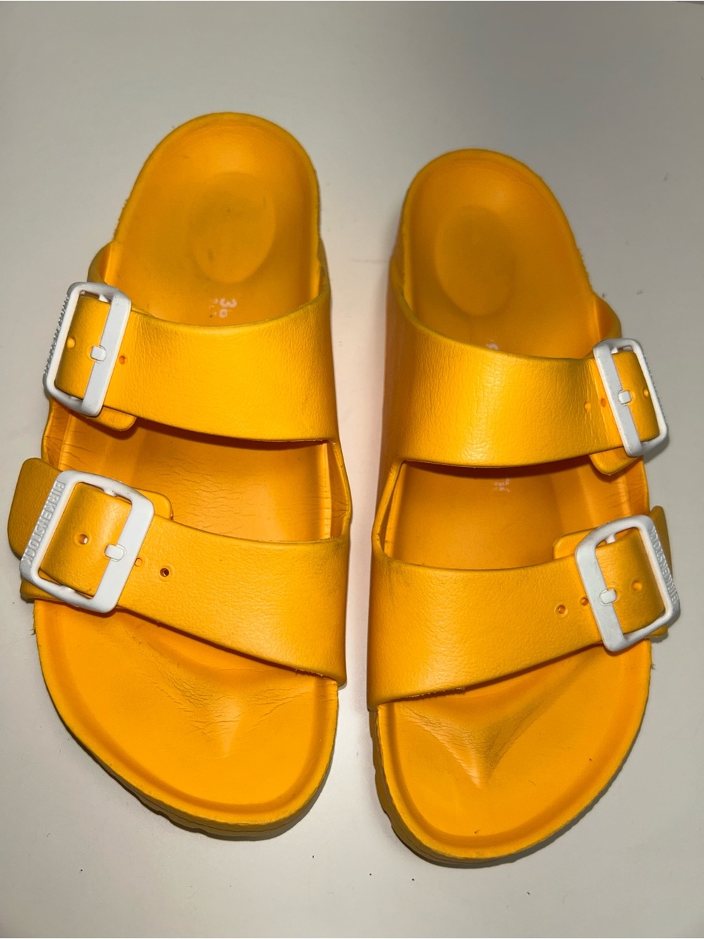 Birkenstock Arizona Essentials Eva Yellow Two Strap Slip On Slide Sandal